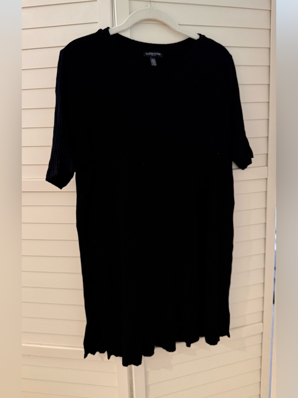 Eileen Fisher ribbed black Short-Sleeve knit dress LBD petite large